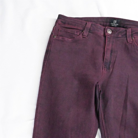 Just Black 29 Mid Rise Skinny Dark Red Purple Destroyed Stretch Denim Jeans - Picture 2 of 5
